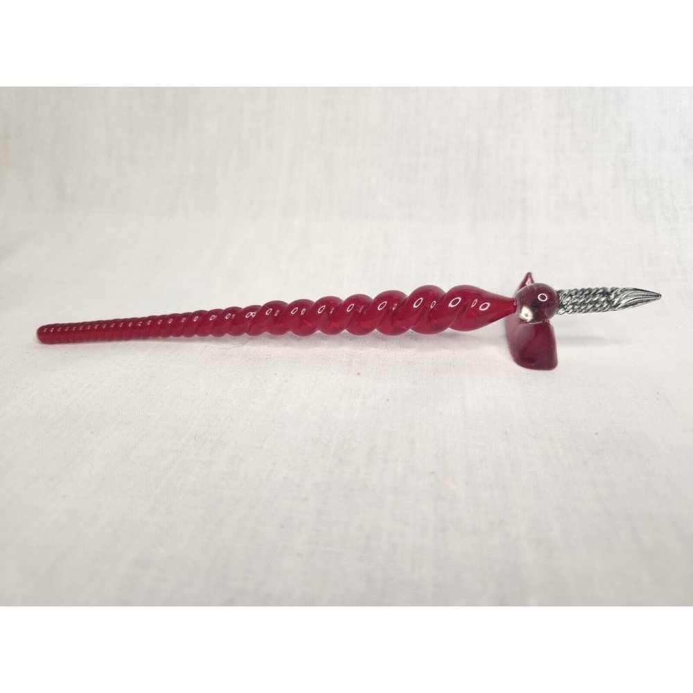 Authentic Models (AM) Hand Blown Dark Red Glass Stylus Calligraphy Pen Sprial